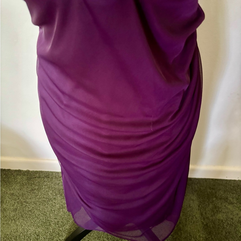R&M Richards US 16W Beaded Boatneck Deep Wine Purple Midi Sheath Dress - Picture 4 of 10